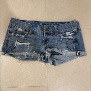 Y2K American Eagle Shorts Women's 2 micro Mini Denim Wash Low Rise festival boho